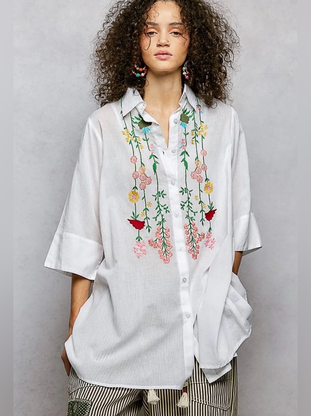 New pol embroidered button up top shirt small medium large